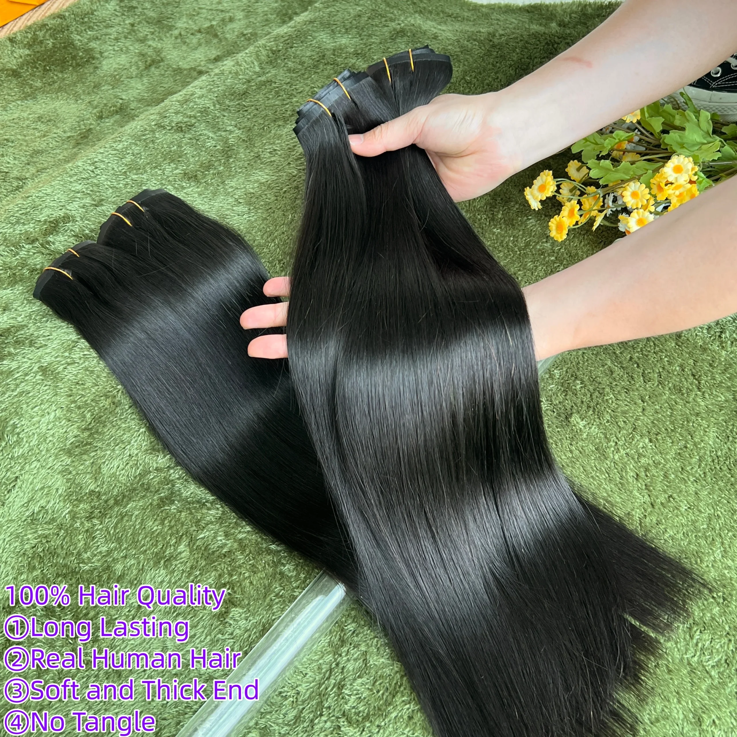 18A Raw Unprocessed 120g Human Hair Extensions Long PU Weft Invisible Straight Hair 7Pcs/Set Seamless Clips in #1B Natural Colo - Image 2