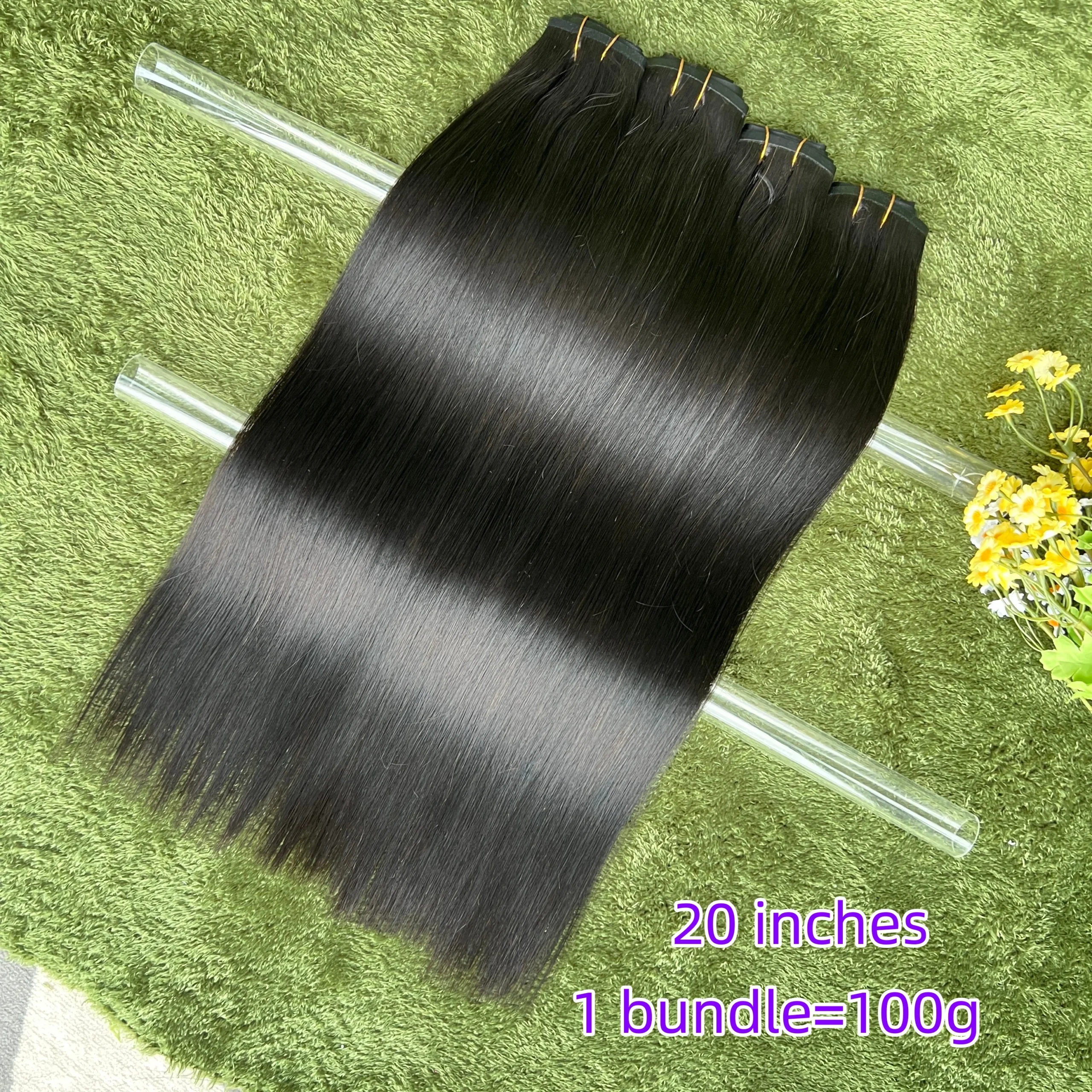 18A Raw Unprocessed 120g Human Hair Extensions Long PU Weft Invisible Straight Hair 7Pcs/Set Seamless Clips in #1B Natural Colo - Image 3