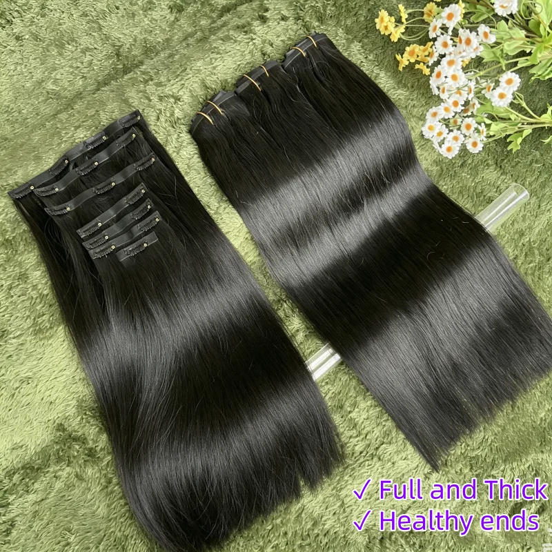 18A Raw Unprocessed 120g Human Hair Extensions Long PU Weft Invisible Straight Hair 7Pcs/Set Seamless Clips in #1B Natural Colo - Image 5