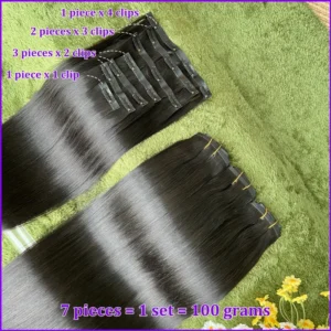 18A Raw Unprocessed 120g Human Hair Extensions Long PU Weft Invisible Straight Hair  7Pcs/Set Seamless Clips in #1B Natural Colo